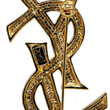 Gold Plated Monogram Brooch Gold - Lab Luxury Resale