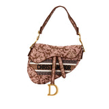 Canvas Embroidered Brocart Saddle Bag Pink - Lab Luxury Resale