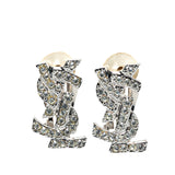 Silver Rhinestone Logo Clip On Earrings Silver - Lab Luxury Resale