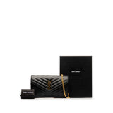 Saint Laurent Grain De Poudre Cassandre Envelope Wallet on Chain Black