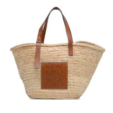 Large Palm Leaf and Calfskin Basket Tote Brown - Lab Luxury Resale