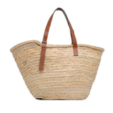 Large Palm Leaf and Calfskin Basket Tote Brown - Lab Luxury Resale