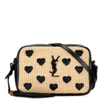 Saint Laurent Woven Raffia Monogram Lou Heart Camera Bag