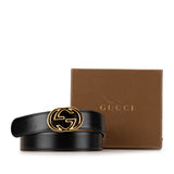 Gucci Interlocking GG Leather Belt Black 65/26