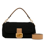 Crochet Raffia Baguette Satchel Black - Lab Luxury Resale