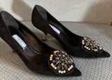 Prada Black Suede kitten with jewel Size 36