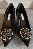 Prada Black Suede kitten with jewel Size 36