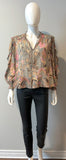 Ulla Johnson Pink and Black Floral Lurex ruffle blouse Size 2