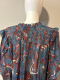 Ulla Johnson Red and Teal Floral Lurex ruffle blouse Size 2