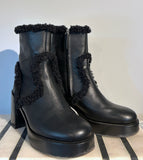 Simon Miller Low Raid Black Leather Shearling Trim Ankle Zip Boots Size 40