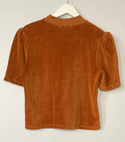 Suzie Kondi The Paros Puff Shoulder Top in Velour Rust Size Medium