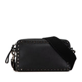 Grainy Calfskin Rockstud Crossbody Black - Lab Luxury Resale