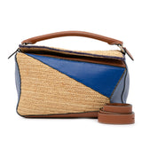 Medium Multicolor Leather and Raffia Puzzle Satchel Blue - Lab Luxury Resale