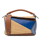 Medium Multicolor Leather and Raffia Puzzle Satchel Blue - Lab Luxury Resale