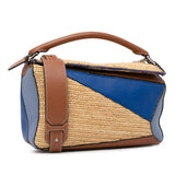 Medium Multicolor Leather and Raffia Puzzle Satchel Blue - Lab Luxury Resale