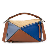 Medium Multicolor Leather and Raffia Puzzle Satchel Blue - Lab Luxury Resale