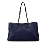 Large Intrecciato Double Chain Tote Blue - Lab Luxury Resale