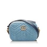 Pearly GG Marmont Matelasse Crossbody Bag Blue - Lab Luxury Resale