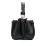 Calfskin Eyelet Bracelet Embellished Bucket Bag Black - Lab Luxury Resale