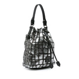 Metallic Croc Embossed Leather Drawstring Bucket Bag Silver - Lab Luxury Resale